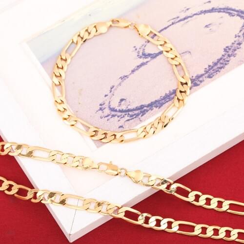 Hot Fashion Gold Color Jewelry Men Necklace Set Wholesale Trendy Figaro Chain Necklace Bracelet Set