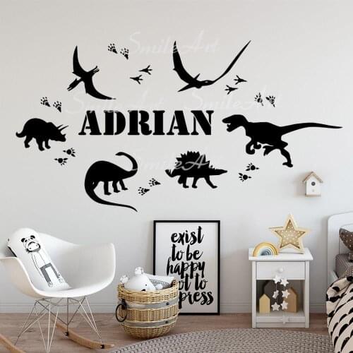 Cute Custom Name Dinosaur Cartoon Wall Decals Pvc Mural Art Diy Poster For Kids Rooms Decoration Mural Custom