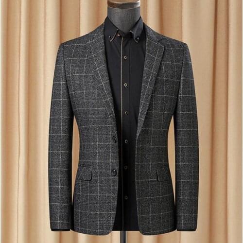 Mens Blazer Jacket Blazer Grid Style Suit Jacket Slim Fit Blazers Coat Business Casual Overcoat