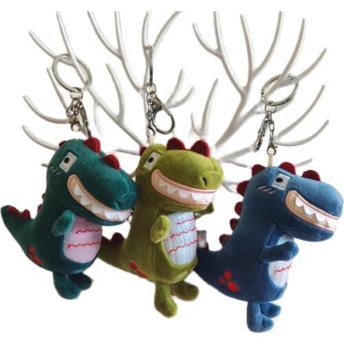 New 20pcs/lot Creative Funny Big Teeth Dinosaur Keychain Doll Cartoon Animal Plush Toy Pendant Mini