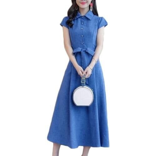 Summer New Women Korean Dress Slim Long Fashion Temperament Short-sleeved Dresses Womens Cotton linen Plus size Dresses F116