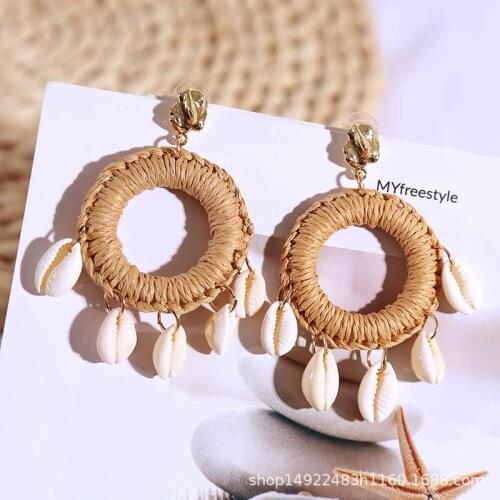 New arrival piece geometric round shell rattan earrings female Bohemian handmade Korean earrings jewelry