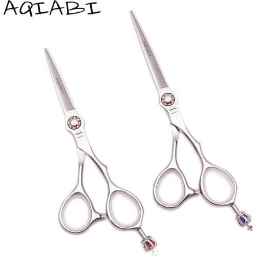 Barber Scissors 5.5" 6.0" Japanese Steel AQIABI Hair Cutting Scissors Professional Hair Scissors Light Weight Crown Tail A9020
