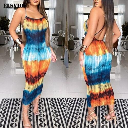 Sexy High Waist Backless Party Dress Summer Lady New Printing Slim Sling Dresses Womens Casual Fashion Sleeveless Long Vestidos