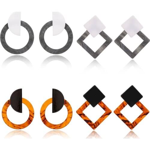 Simple Geometric Square Round Acrylic Drop Earrings for Women Fashion Acetate Half Disc Wild Minimalist Earrings