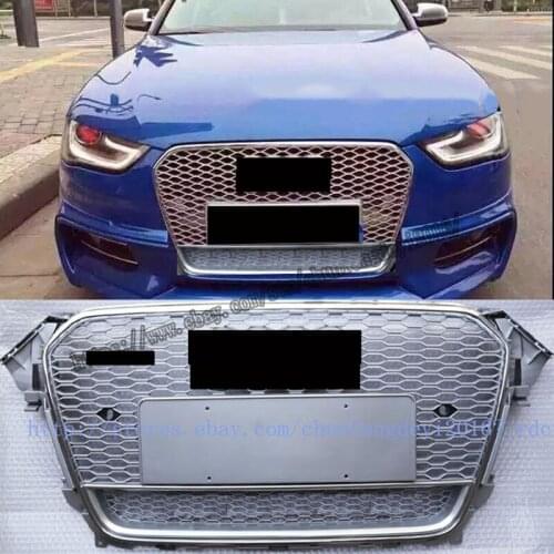 RS4 Honeycomb Silver Grill Grille For Audi A4 B8.5 S4 2013 13 2014 14 2015 15 2016 16 Chorme Trim Rings