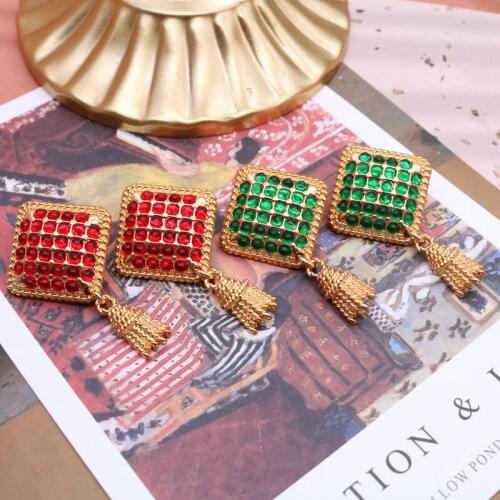 Antique Jewelry Geometric Red Green Gem Stone Trend Party Luxury Accessories Femme Mujer