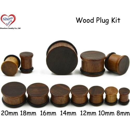 Showlove 14PC Wood Ear Plugs Flesh Tunnel Single Flare Expander Stretchers Ohr Piercing 8mm-20mm For Choose