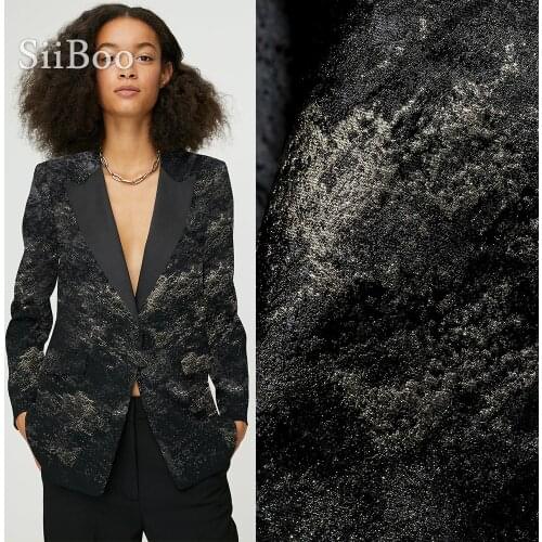 Siiboo black color gold metallic thread yarn dyed jacquard fabric for blazer dress pants French high end style tela sp6437