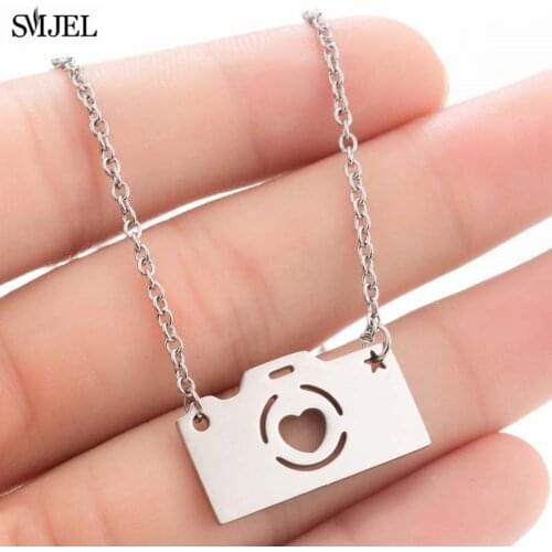 SMJEL Stainless Steel Camera Pendants Necklaces for Women Simple Basketball Watermelon Cat Necklace Choker Jewelry Friend Gifts