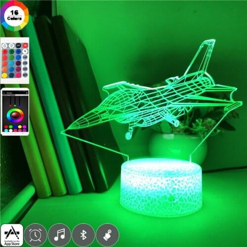 Jet Aircraft Night Projector Light LED Kids Room 3D Neon Atmosphere Lamp Touch Switch Nightlight Boys Birthday Gift APP Control