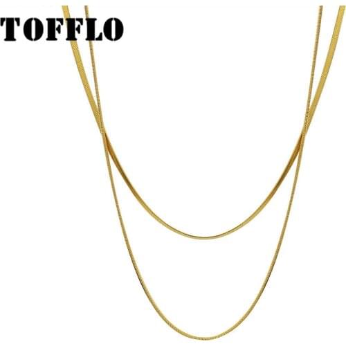 TOFFLO Stainless Steel Jewelry Double Blade Snake Bone Chain Necklace Simple Clavicle Chain For Women BSP1105