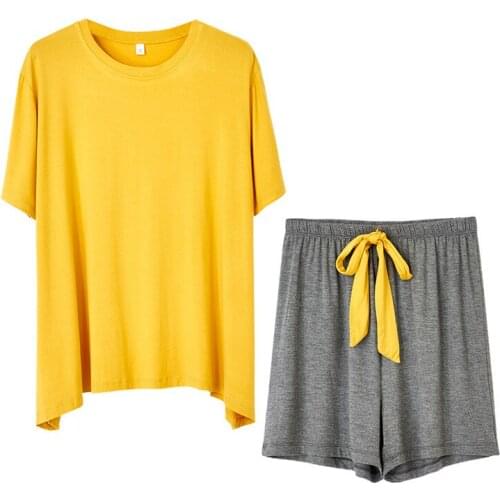 New Style Modal Cotton Pajamas Womens Round Neck Short Sleeved Shorts Suit Pajamas Leisure Shorts Women Pajamas Solid Sleepwear