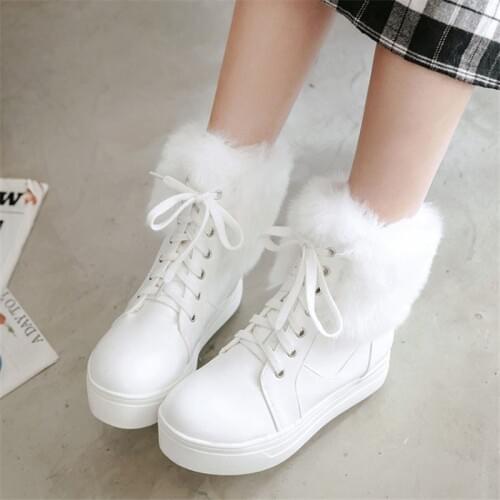 Winter Snow Boots Women Ankle Ladies Shoes Woman Beige Pink White Platform High Heel Lace Up 2019 New Fashion Free Shipping