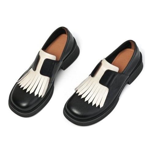 Womens Autumn Shoes Leather Womens Loafers Shoes On Heels Platform Lolita Shoes With Fringe Casual Footwear Size 34-40