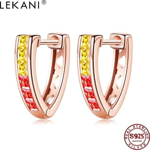 LEKANI 925 Sterling Silver Clip Earrings For Women Triangular Colorful Cubic Zirconia Stud Earrings Simple Trendy Fine Jewelry