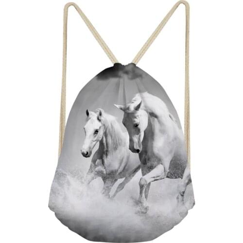 HaoYun Womens Travel Drawstring Backpack Flower Horses Prints Pattern Beach Shoes Pockets Fashion Girls Mini Organizer Bags