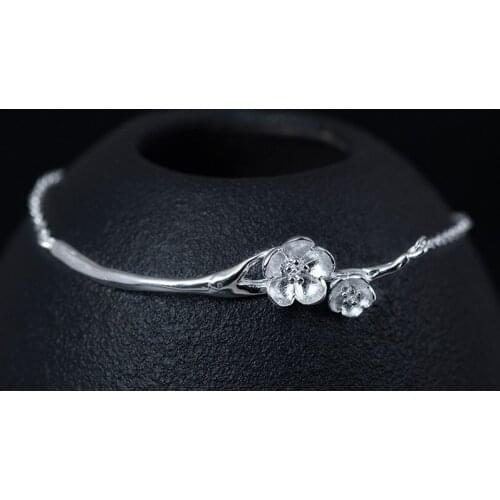 Vintage 925 Sterling Silver Color Link Chain Bracelet For Women Silver Adjustable Flower Bracelets Jewelry Female Chinese Style