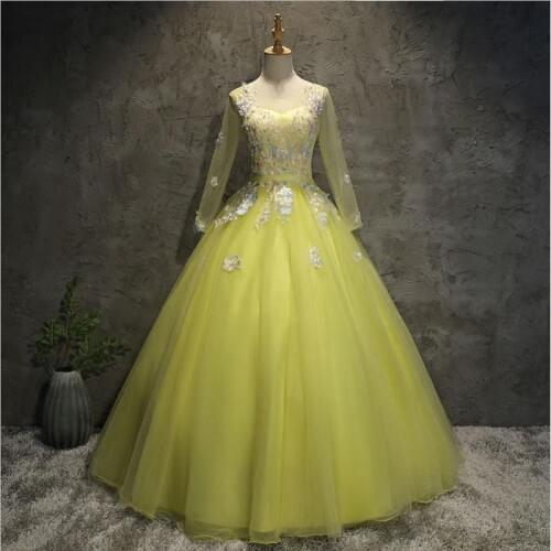 Fashion Tulle Long Sleeve Quinceanera Dresses Elegant O-neck Embroidery Long Ball Gown Fashion Party Prom Dress Vestidos De 15