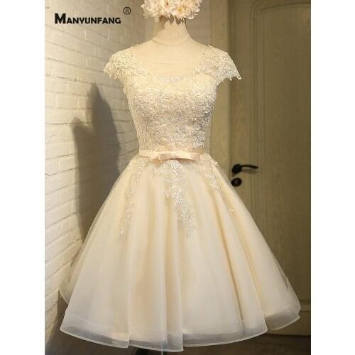 2021 New Arrival O-Neck Embroidery Appliques Tulle Knee Length Wedding Dress Real Photo Cap Sleeve Zipper Back Bridal Ball Gown