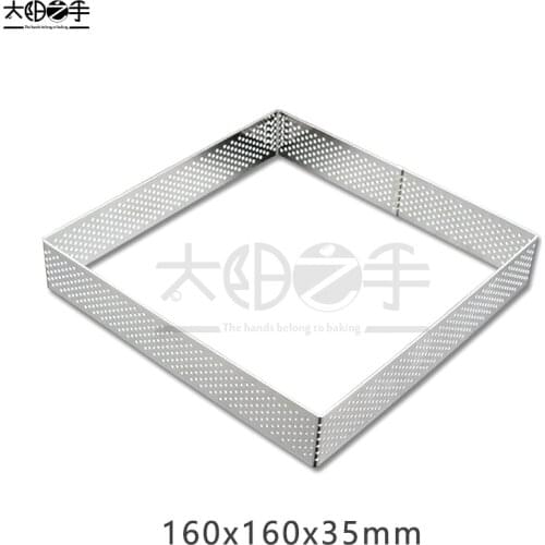 160x160x35mm Square Perforated Tart Ring 304 Stainless Steel Tart Ring Tartlet Mold Make Square Fruit Pie Egg Tart