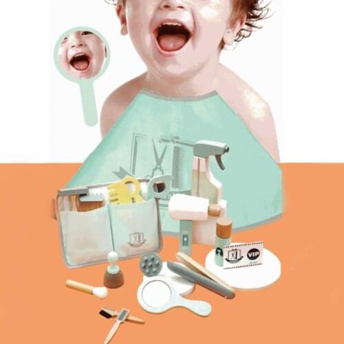 18Pcs/Set Haircut Toy Set Simulation Pretend Play Wooden Hairdressing Kit Kids Gifts for Children Beauty Fashion Toys 2021