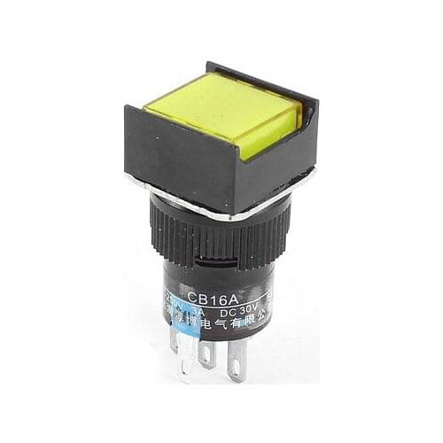 5 Pin Yellow Rectangle SPDT Latching Push Button Switch DC 24V Lamp
