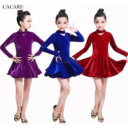Velvet Latin Dance Dress for Girls CHEAPEST Flapper Salsa Dress Girls Dance Dress D0996 Big Hem Long Sleeve
