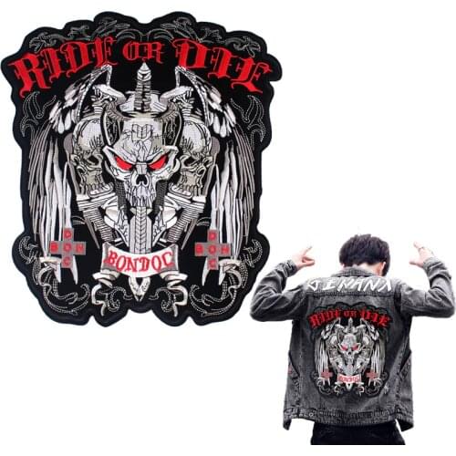 Big Skull Patch Punk Biker Embroidered Patches For Clothing Jackets Back Patches On Clothes DIY Applique Sewing Large Badge