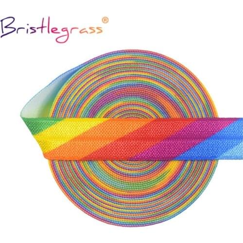 BRISTLEGRASS 2 5 10 Yard 5/8" 15mm Rainbow Print Foldover Elastic FOE Spandex Satin Band Hair Tie Headband Dress DIY Sewing Trim