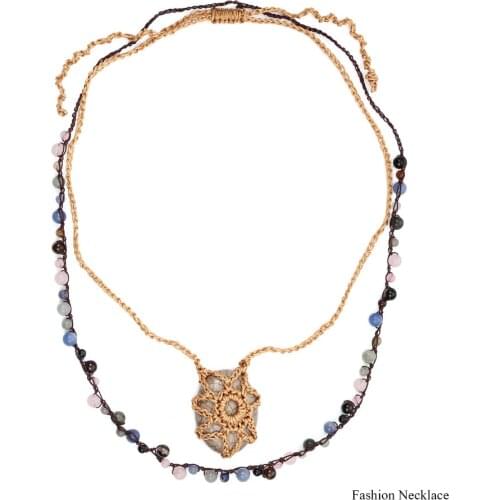 ZA Style Necklace Bohemia Double Layer Colorful Stone Weave Beaded Pendant Women Jewelry Suit Chain necklace For Women Halloween