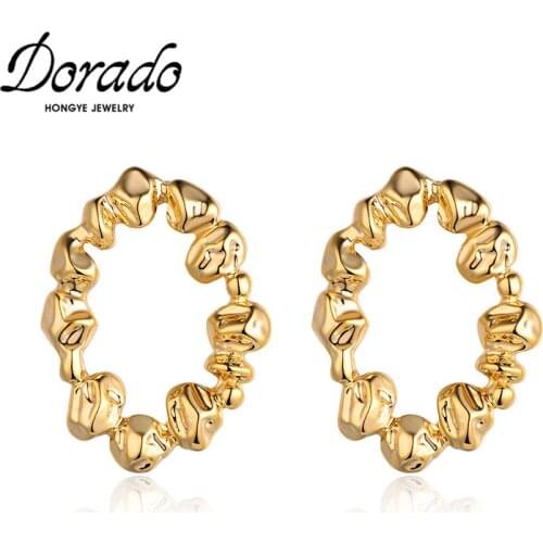 Dorado Female 2020 Punk Irrgular Hollow Round Stud Earrings For Women Metal Circle Accessories Brincos Jewelry Simple Wholesale