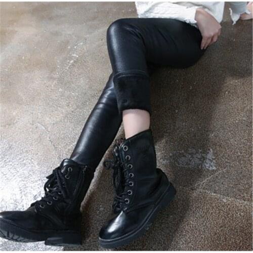 Fleece Pants for Girl Toddler Girls Winter Warm Thick Velvet Leggings Trousers Kids Solid Skinny Faux Leather Pencil Pant AA3074