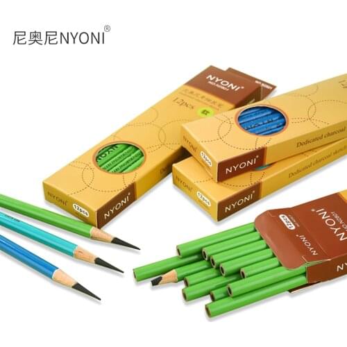 NYONI Black Charcoal Pencil 12pcs Soft/Medium/Hard Carbon Pencil Wooden Charcoal Pencils For Sketching Drawing Stationery 2801