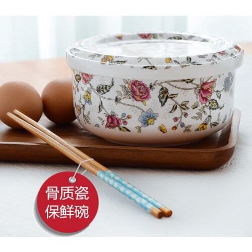 Ceramic covered instant noodles bowl steamed egg instant noodles bowl Bone China Household fresh keeping soup bowl noodles bowl