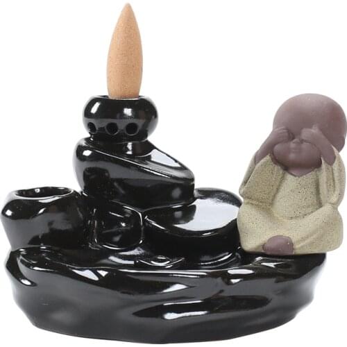 Cone Incense Holder Waterfall Zen Mini Monk Smoke Fountain Buddha Decoration Ceramic Incense Burner Living Room Ornament Gift
