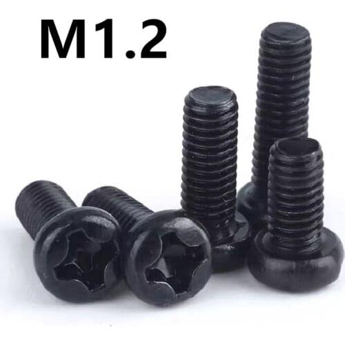 1000pcs/lot M1.2x2/3/4/5/6/8mm PM GB818 Black Pan Head Half Round Head Cross Machine Screw