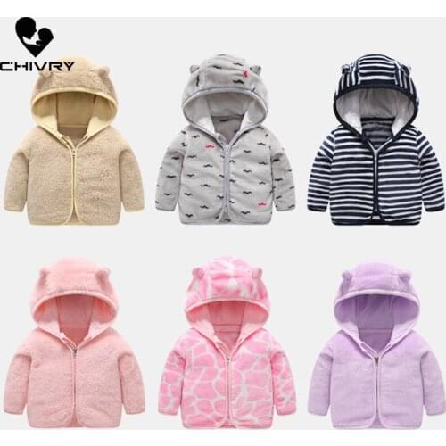 New 2021 Autumn Winter Newborn Baby Thick Keep Warm Soft Coral Fleece Coats Toddler Boys Girls Cartoon Hooded Zipper Jackets