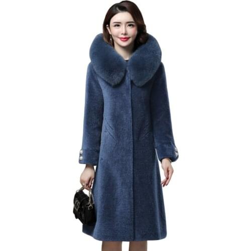 Parker Jacket Winter Woman 2020 New Slim Fox Fur Collar Hooded Fur Overcoat Ladies Sheep Shearing Long Windbreaker Coat Female
