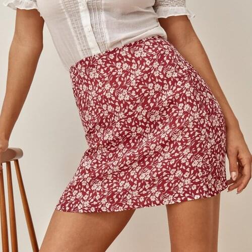 Summer Clothes Skirts Womens 2021 Back Zipper A Line High Waist Mini Skirts Women Vacation Boho Beach Vintage Floral Print Skirt