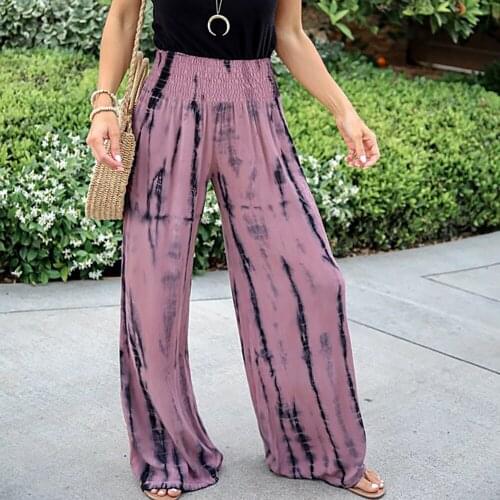 Fashion Breathable Drape Mopping Wide-Leg Pants Printed High Waist Straight Long Trouser Ladies Clothes Casual Loose Trousers