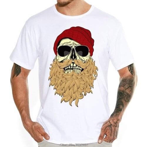 Mens Bearded Skull Design Elastic Lycra T-shirt Novelty Tops Gentleman Custom Short Sleeve Casual Tees Harajuku Streetwear