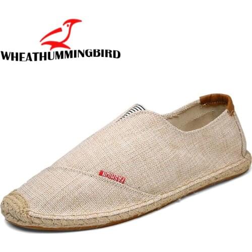 Male Linen Casual Flats Moccasins Homme Driving Loafers Shoe Embroider Espadrilles Men Fisherman canvas Boat Shoes LA-14