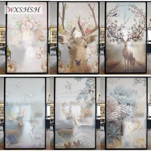 Custom Size Glass Film Electrostatic Nature Deer Pattern Home Decoration Heat Control Privacy Protection Tint-Film 40cmx100cm