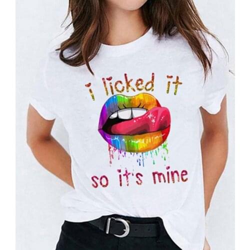 New womens T-shirt with letter mouth print summer casual T-shirt Harajuku style short-sleeved womens T-shirt for women