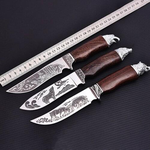 Hot sale DuoClang Eagle Jungle Hunting Knife Wenge Wood Handle High-strength Wild Beast Fixed Blade Knife Collection EDC tool