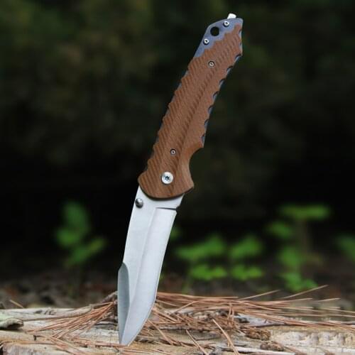 RUIM Brown Folding Knife, Steel +G10 Non-Slip Handle Arc, Outdoor Portable Tactical Little Knife Hunting Survival High-End Knife