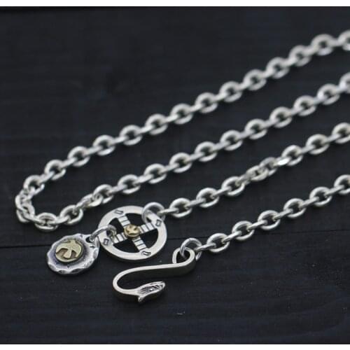 925 Sterling Silver Necklace Cross Plate Eagle Hook Takahashi Goro Kitty Eagle 5mm Domineering Tide Male Korean Personality