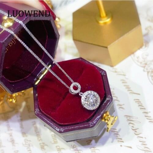 LUOWEND 100% 18K White Gold Pendant Necklace Real Natural Diamond Necklace for Women Proposal Wedding Anniversary