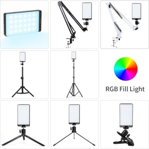 Rechargable RGB Video Light 2500K-6000K Colorful Photography LED Light Panel Phone Camera With Tripod Arm Holder Shooting Video